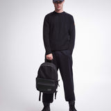 Crewneck Wool Sweater with Nylon Details Black PMG07100