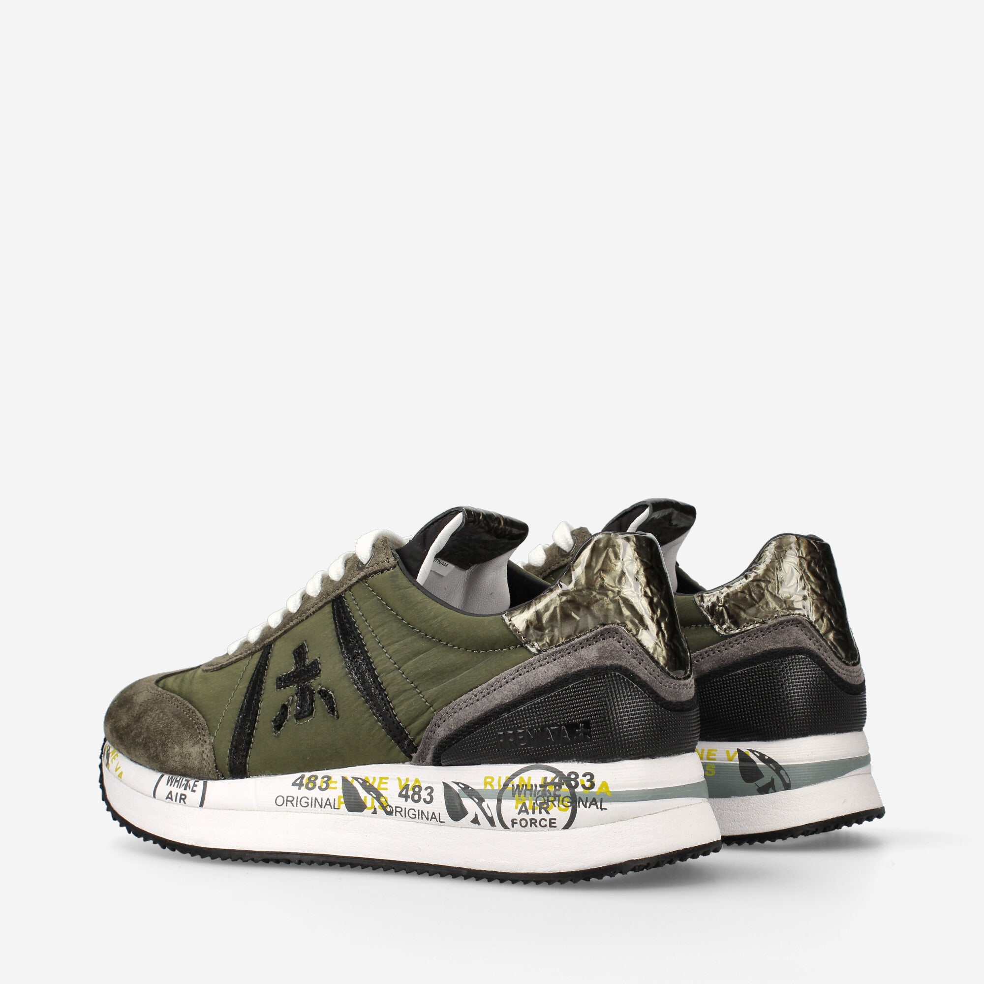 Conny Premiata Women s Urban Olive Nylon and Suede Sneaker